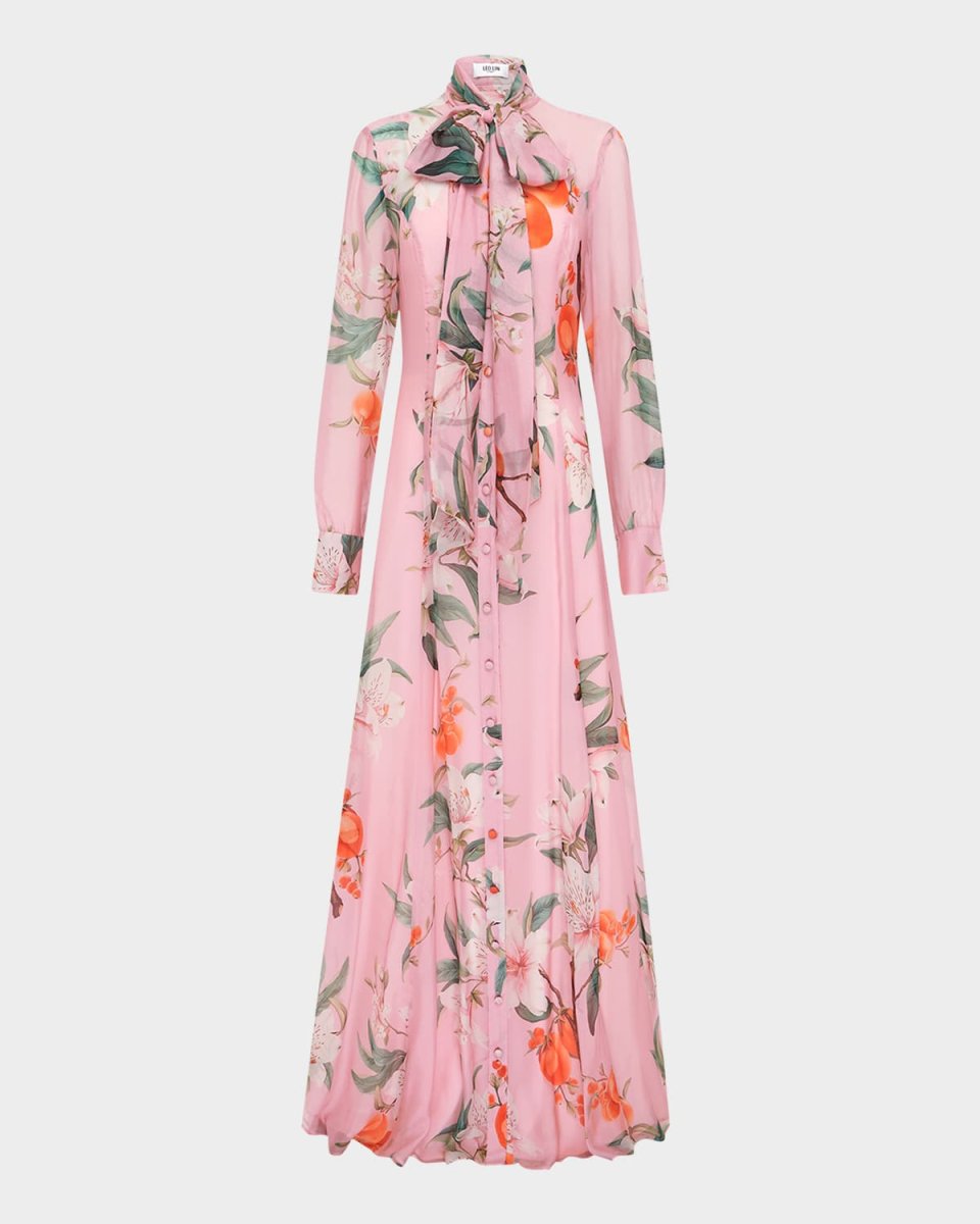 Lilith Floral & Fruit-Print Maxi Shirt Gown